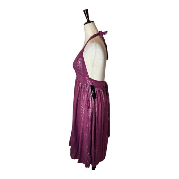 Lulus Dress Women XS Purple Magenta Charlize Metallic Striped Halter Midi NWT - Picture 8 of 15